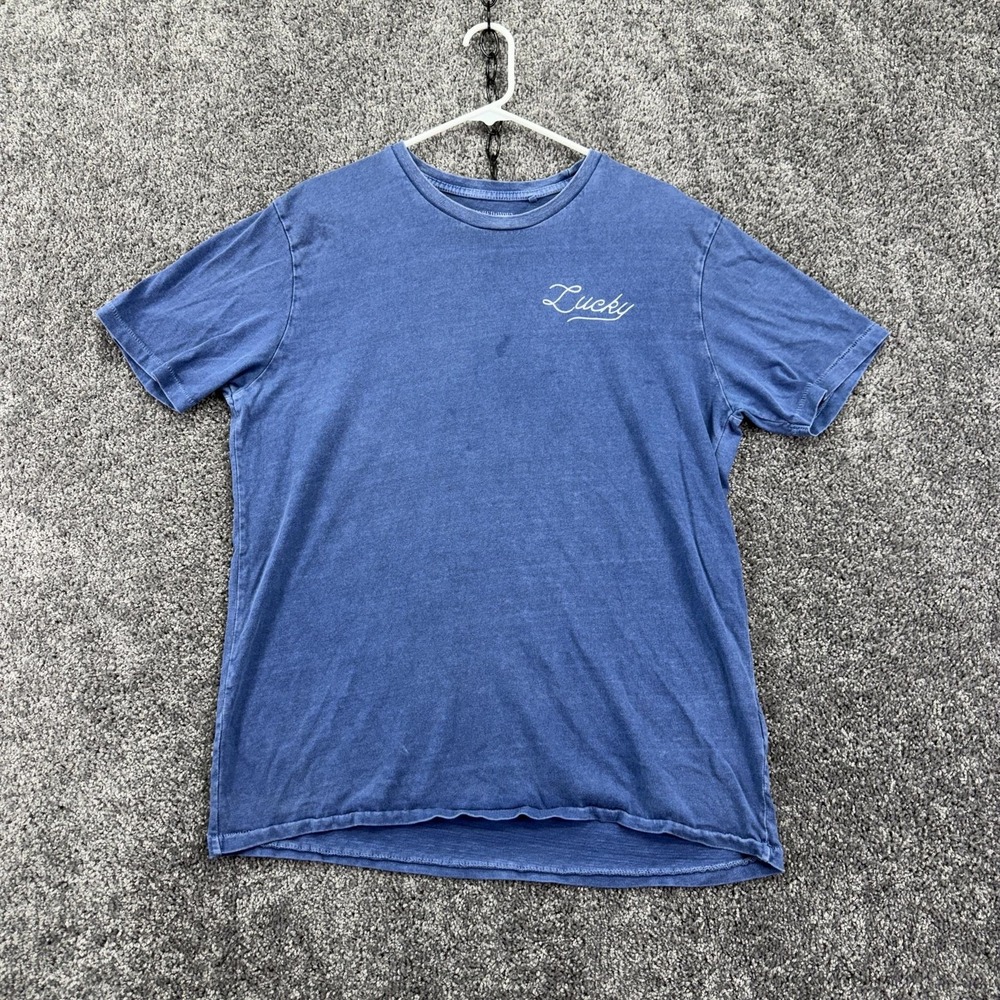 Lucky Brand Shirt Mens Large Blue Lucky Skull Cat Graphic Tee Casual